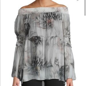 NWOT Le Marais paris off the shoulder floral silk top sz.XL